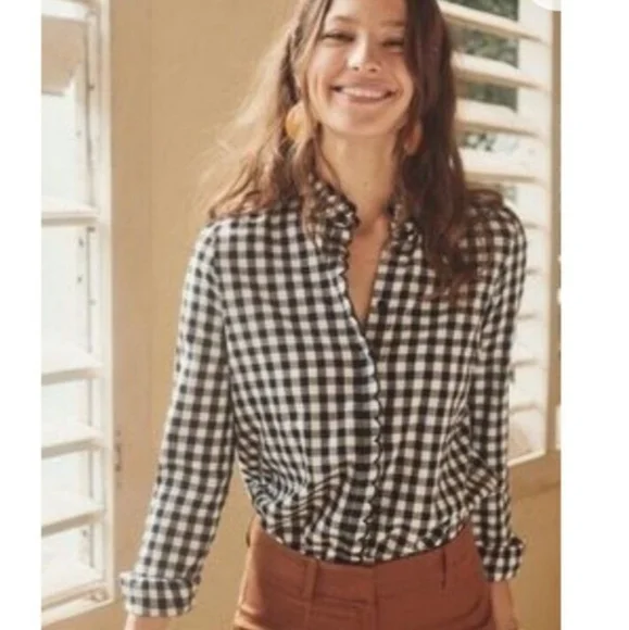 Sezane Black and White Louise Gingham Button Down Shirt - Picture 2 of 7